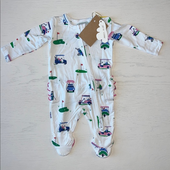 Angel Dear Ruffle Back Footie Vintage Golf Pink Newborn 0-3 3-6 6-9 9-12 months - Picture 1 of 6
